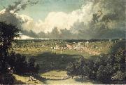 unknow artist Panoramic Landscape with a View of a Small Town Sweden oil painting artist